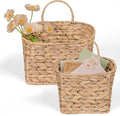 Set of 2 Hanging Basket, Wicker Wall Basket Natural Water Hyacinth, Hanging