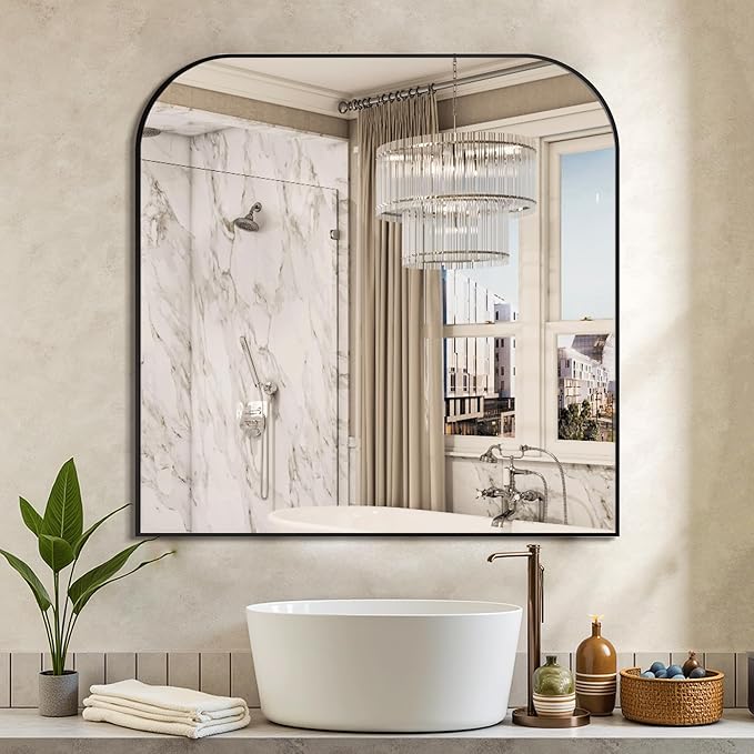 Bathroom Vanity Mirror,30" x 30" Black Metal Framed Wall Mirror for Over Sink, Living Room, Bedroom,Entryway Decor