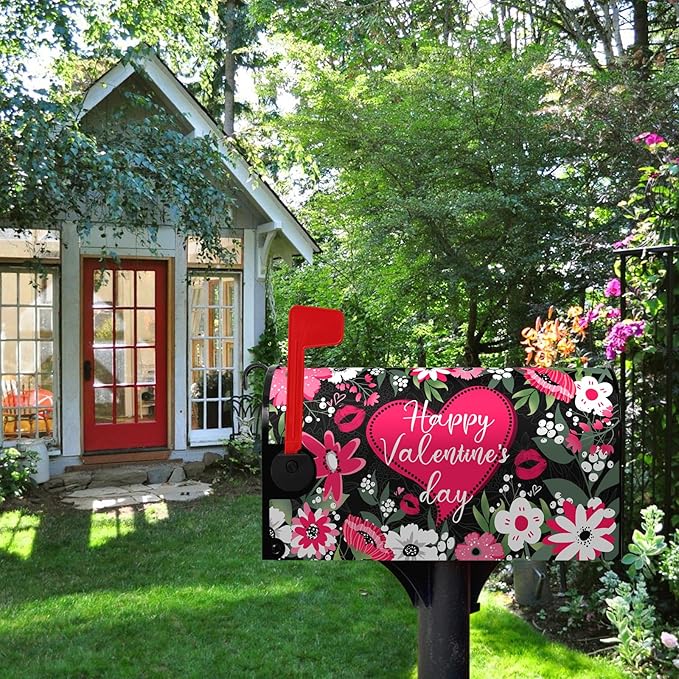 Happy Valentines Day Mailbox Covers Magnetic Standard Size Valentine Mailbox Post Cover Red Heart Truck Floral Flower Valentine's Day Mailbox Decor Waterproof Mail Box Wraps 21 * 18 Inch