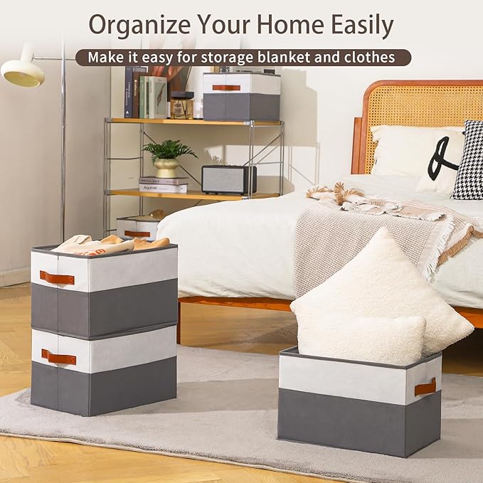 8 Pack Large Storage Bins with Handle, Collapsible Storage Basket