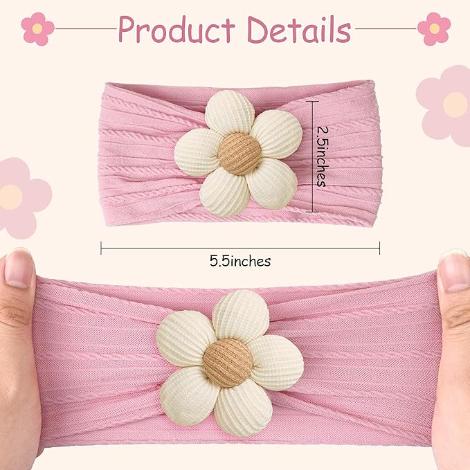 CÉLLOT 5 Pcs Baby Flower Headbands Baby Girls Nylon Headbands Soft Hairbands Hair Accessories for Newborn Infant Toddler Kids（Pink）