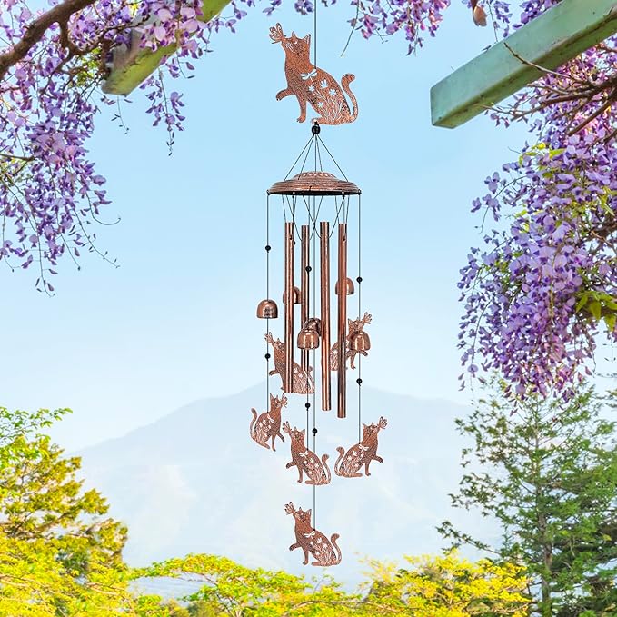 Cat Wind Chimes Outdoor Cat Gifts for Women/Men/Mom/Grandma/Wife/Friends Birthday Gifts Memorial Gift Metal WindChimes for Outside/Indoors, Home, Lawn, Porch, Patio, Garden Decor, Yard Decorations