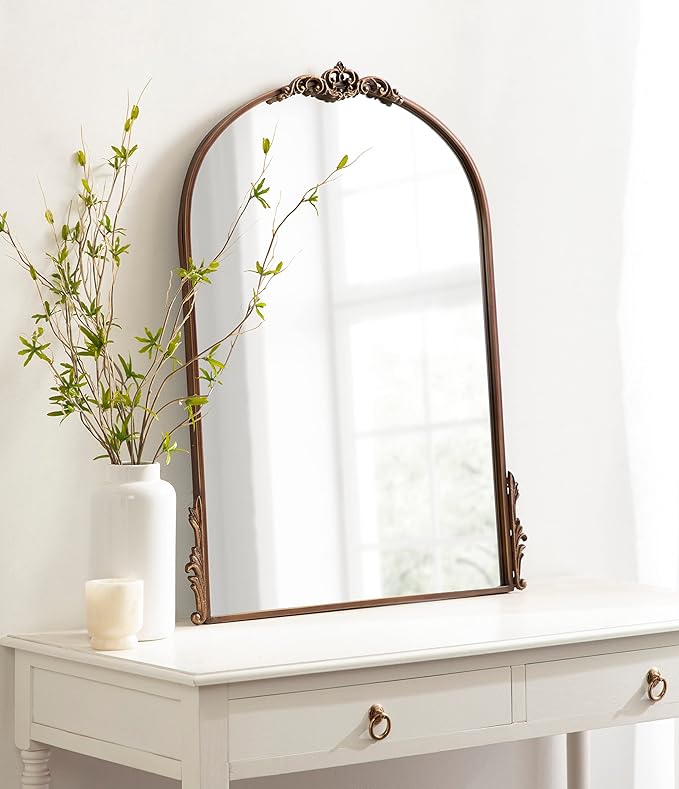 Kate and Laurel Myrcelle Traditional Arched Mirror; 25 x 33; Bronze; Decorative Vintage Arch Mirror with Ornate Garland Detailing Along The Crown and Edges of The Frame