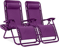 Best Choice Products Set of 2 Adjustable Steel Mesh Zero Gravity Lounge Chair Recliners w/Pillows and Cup Holder Trays - Amethyst