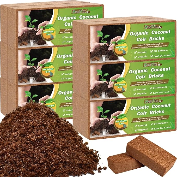 ZeeDix 12 Pcs Premium Coco Coir Brick- Natural Compressed Coconut Coir Bricks Coco Coir Fiber Potting Soil with Low EC and pH Balance, 100% Organic Coconut Coir for Plants Gardening Herbs Reptiles