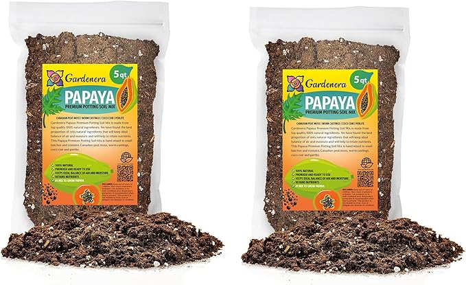 Gardenera Papaya Plant Potting Soil - All-Natural Blend for Thriving Papaya Plants - Boosts Root Health and Fruiting Potential - 10 Quart