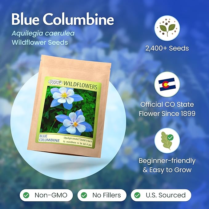 Created By Nature Blue Columbine Flower Seeds, 2,400 Perennial Seeds, Colorado State Flower