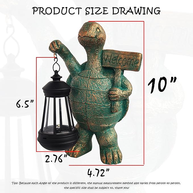 JOYBEE Garden Statues Turtle with Solar Lantern Outdoor Decor-Turtle Solar Figurines Lights Decorations for Patio Yard Lawn Ornaments-Gifts for Birthday Easter Housewarming
