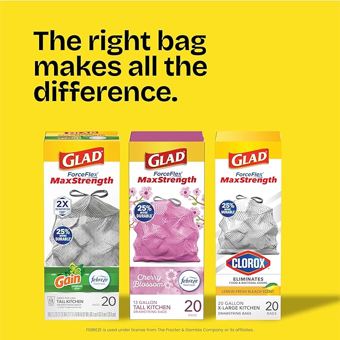 Glad Medium Trash Bags, 8 Gallon, Febreze Fresh Clean Garbage Bags,