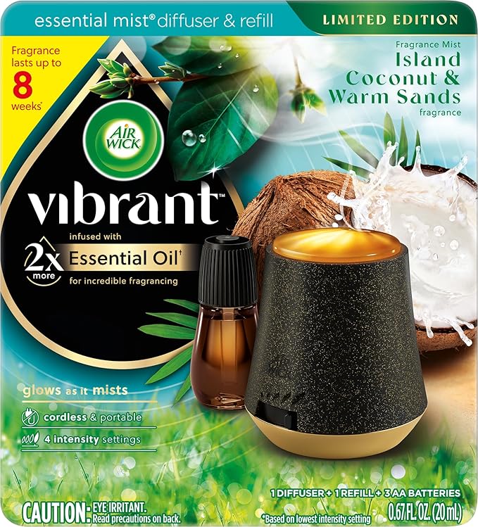 AIR WICK® Essential Mist - Vibrant Starter Kit - 1+1 Island Coconut & Warm Sands, Air Freshener, Essential Oils