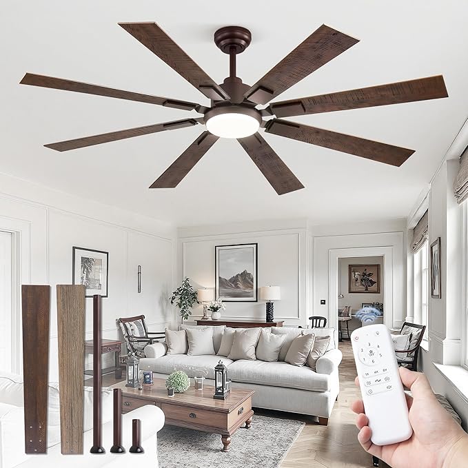 ZMISHIBO 62 inch Oil Bronze Farmhouse Ceiling Fan with Light and Remote, Indoor/Outdoor Rustic Brown Ceiling Fan for Living Room Patio, 6 Speed Reversible Quiet DC Motor, 3 CCT, Dual Finish 8 Blades