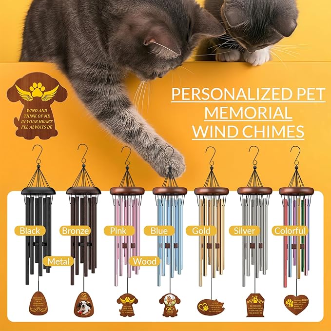 Personalized Pet Memorial Wind Chimes Custom - Custom Dog Memorial Wind Chime - Bereavement Gift for Pet Loss, Healing Wind Chimes for Loss of Cat (Dog Shape)