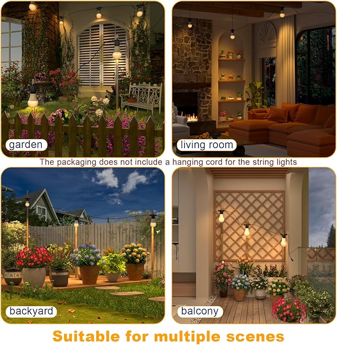 LED Grow Light Bulbs on a 22 ft Rainproof String, 90W Waterproof Full Spectrum Hanging Plant Growing Lamps, E26 Base for Backyard, Garden, Farm (6 Lights)