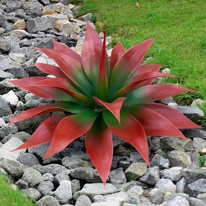 Artificial Agave Faux Agave Fake Greenery 18In Outdoor Artificial Plant Fake Plant for Indoor Home Decoration Plastic Plant Outdoor Decoration Front Porch Decor Simulation Plants 2Pack（Red）