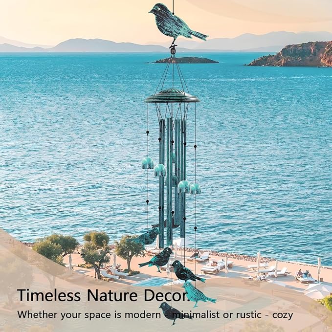 Bird Wind Chimes for Outside Windchimes Outdoors with 6 Wind Bells Hanging Decor for Patio Garden Porch Backyard Birthday Thanksgiving Christmas for Mom Grandma Nana