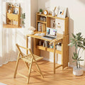 31.1" Bamboo Folding Desk with Bookshelf, Compact Computer Desk for Small Spaces, Foldable Study Desk with Storage Shelf, Space-Saving Home Office Desk for Bedroom, Dorm, Apartment,Natural