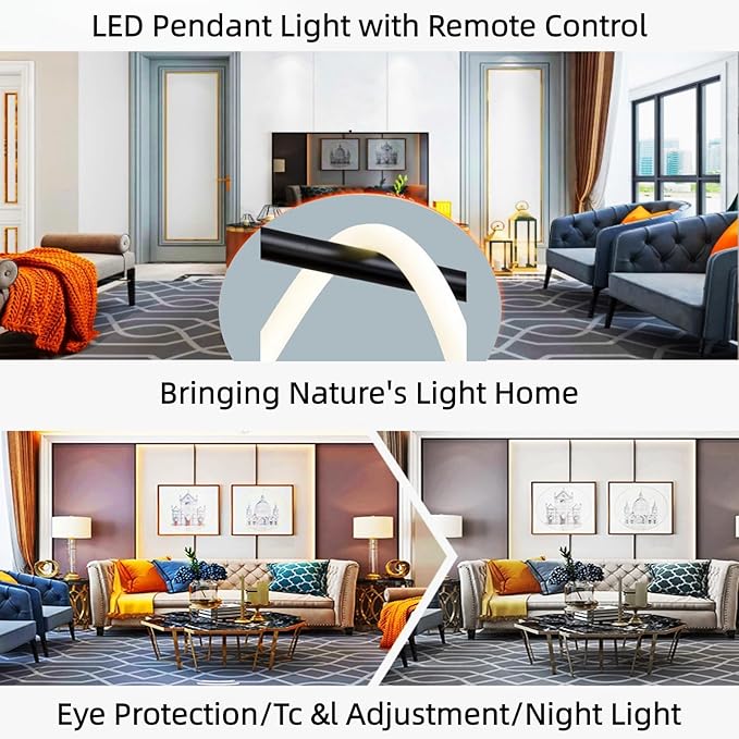 Modern LED Linear Pendant Light for Dining Room, Gold Chandelier for Office, 78" DIY Ceiling Chandelier Light with Remote Control Stepless Dimming, Restaurant Kitchen Long Hose Lamp