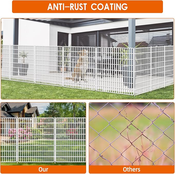15 Panels No Dig Fence with Gate, 32 in(H) X 36 ft(L) Garden Decorative Fence Animal Barrier for Dogs, Rustproof Metal Garden Edging Border for Outdoor, Yard, Patio, Black, White