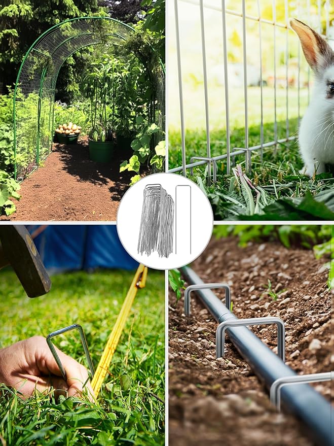 GROWNEER 100 Packs 12 Inches Landscape Staples Heavy Duty 11 Gauge Galvanized Steel Garden Stakes Staples Securing Pegs for Securing Weed Fabric Landscape Fabric Netting Ground Sheets and Fleece