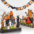 2 Pieces Wooden Halloween Table Decorations Indoor, Festival Decoration Night Light, Witch Tombstone Castle Halloween Decor for Desk Table Fireplace Room Living Room Kitchen Office Bar