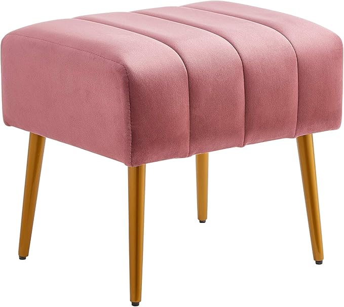 Ball & Cast Upholstered Velvet Ottoman,Footrest 18"W x 15.75"D x 17.5"H Rose,Golden Powder Coating Legs Set of 1