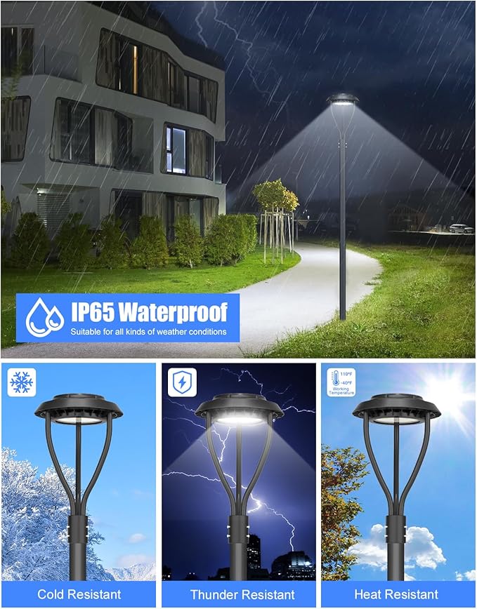 KUKUPPO 10Pack 80W LED Post Top Light 80W/64W/48W Wattage Selectable ETL Listed 11200Lm LED Post Pole Top Light Dusk to Dawn IP65 Waterproof for Outdoor Commercial Pole Light Fixture AC100-277V