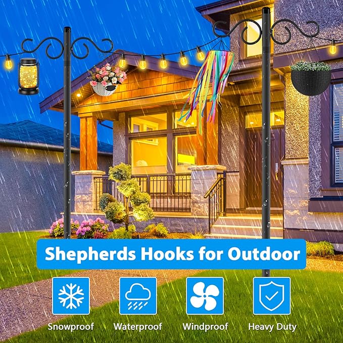 Adjustable Shepherd Hooks for Outdoor,2 Pack 55 Inch 5 Prong Base Bird Two Sided Feeder Poles,Heavy Duty Shepherds Hook,Suitable for Garden in Hanging Flower Basket,Lantern,Bird Nests