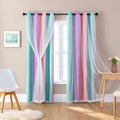 XiDi Girls Blackout Curtains 96 Inches Long for Bedroom, Room Darkening Grommet Window Ombre Curtains 2 Panel Sets, Kids Unicorn Princess Theme Decor Colorful Rainbow Design Pink/Purple/Green 34x96