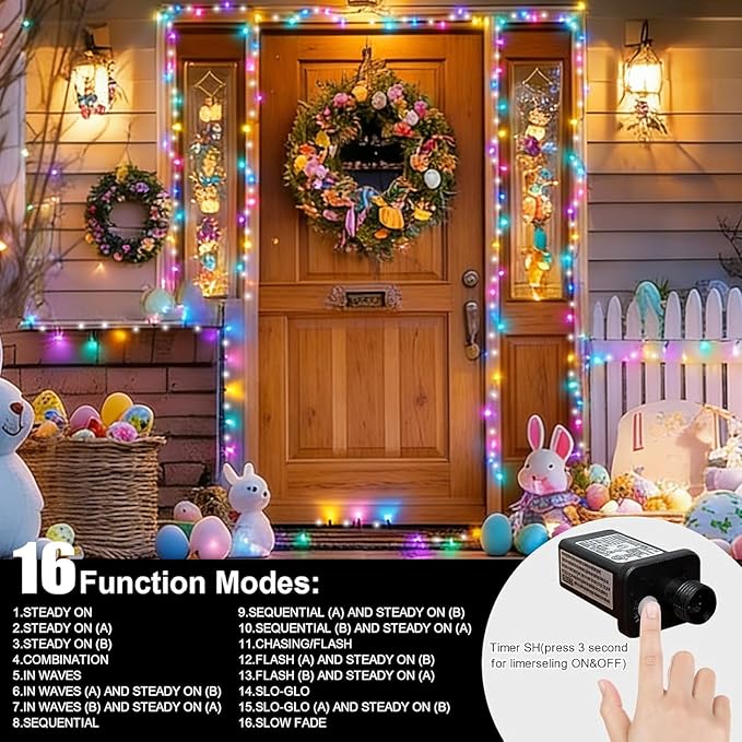 LAMPHOME 33ft Christmas Decorative Mini Lights, 100 LED Green Wire Fairy Starry String Lights Plug in, 16 Lighting Modes, for Indoor Outdoor Xmas Tree Wedding Party Decoration (White+Multicolor)