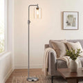 【Upgraded】Dimmable Floor Lamp for Living Room with Glass Lampshade, Brushed Nickel Modern Floor Lamp with 900LM LED Bulb Included, Bright Standing Tall Lamp for Bedroom, Office, Reading Room, Corner