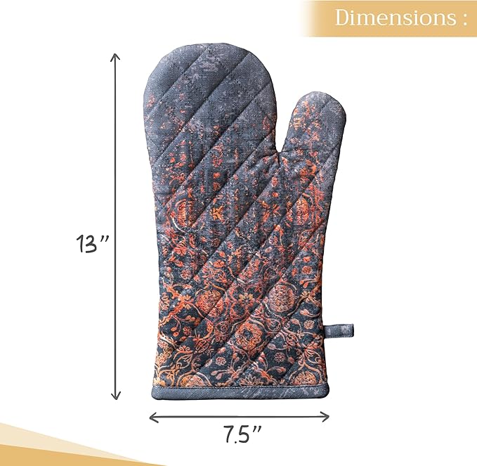 Maison d' Hermine Oven Gloves 100% Cotton Oven Mitt 7" x 13" with Loop Heat Resistant BBQ Cooking Gloves for Thanksgiving Christmas Decorations Baking Handling Hot Pans (Pack of 1, Imperfection)