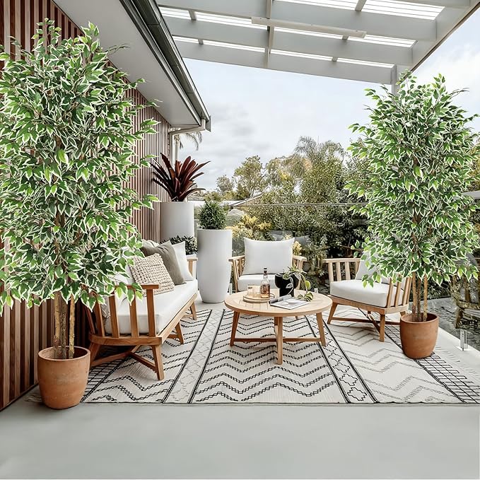 GTIDEA 7ft Ficus Artificial Trees, Tall Faux Trees Indoor with Natural Trunk and Fake Silk Tree Fake Plants for Home Decor Living Room Outdoor Balcony House Office (Included Dried Moss)