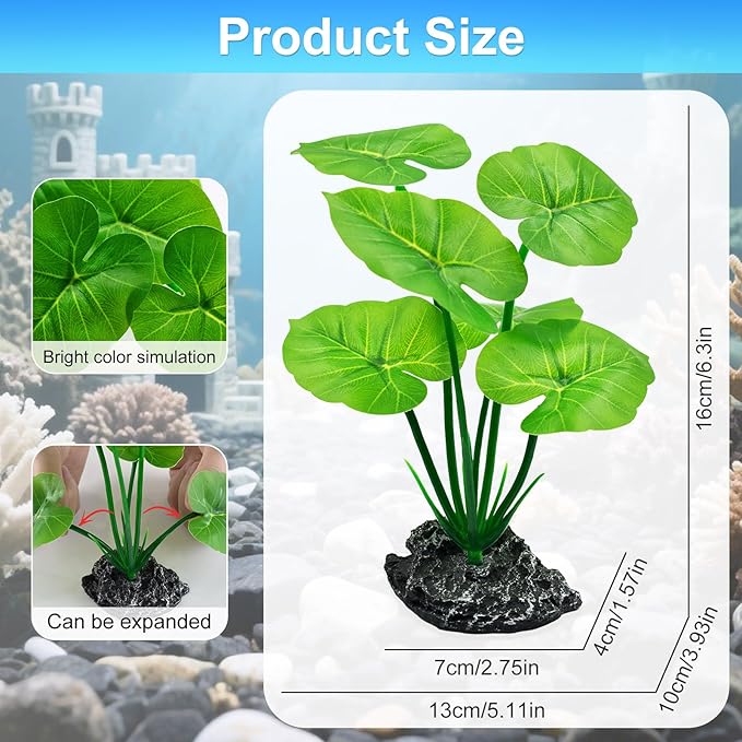 Artificial Fish Tank Decorations Plants, Aquarium Decor Plant Plastic Realistic Silk Plants for Fish Tank Betta Leaf Pad Hammock for Small Tank, Goldfish 1PCS