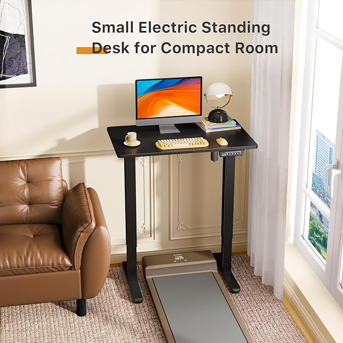 JOY worker Small Electric Standing Desk, 31.5" x 20" Whole Piece Height Adjustable Desk with Memory Controller, Black Sit to Stand Workstation for Home Office