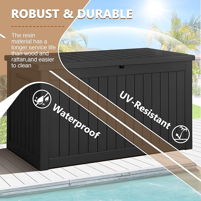 Devoko XXL 230 Gallon Resin Large Deck Box Waterproof Outdoor Storage Box Loackable for Patio Furniture Cushions and Garden Tools(230 Gallon, Black)