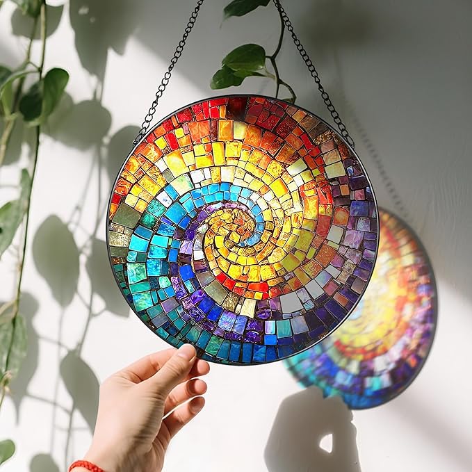 8'' Rainbow Spiral Suncatcher Ornament, Stained Glass Window Hanging, Sun Catchers for Windows Hanging Ornaments, Window Decor, Ideal Gift | Gifts for Art Lovers, Friends, Family