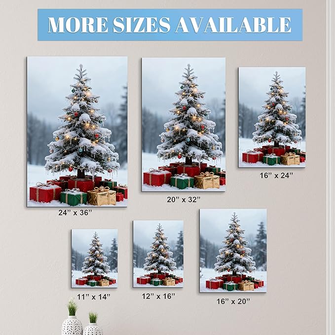 Framed Christmas Pictures Wall Decor,Vintage Pine Tree Prints,Winter Christmas Canvas Wall Art Decoration for Bedroom Bathroom Living Room Rustic Xmas Holiday Gifts (Christmas Tree 11, 20'' X 32'')