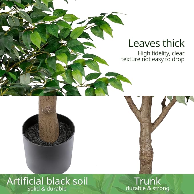 Artificia Ficus Tree 7Ft Tall Silk Ficus Tree with Plastic Pot for Office and Home Decor,Decorative Artificial Plant for Indoors and Outdoors,Fake Ficus Lyrata Plant All Year Round Decoration