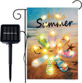 Hello Summer Beach Flip Flop Garden Flag with Lights- Solar LED Burlap Garden Yard Outdoor Flags Summer 12x18 Double Sided Banner for Patio Lawn Outside Decoration Farmhouse