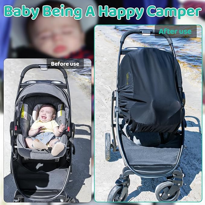 Stroller Sun Shade Cover Baby Car Seat Carrier Sunshade Pram Stroller Shade-Dark Shade Cut 96% UV Rays