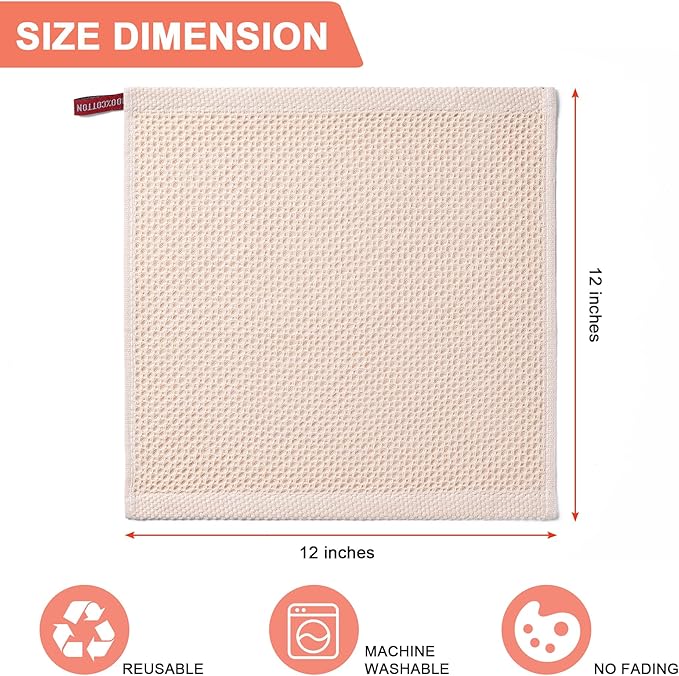 BOOMIBOO 6-Pack Kitchen Dish Cloths, 100% Cotton Waffle Weave, Ultra Soft