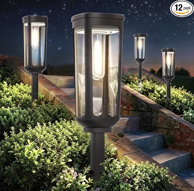 Solar Pathway Lights Outdoor Waterproof IP65, 12 Pack Cool White Solar Walkway Lights, Auto On/Off Outdoor Light for Lawn Garden Patio Driveway Decor Landscape Lighting