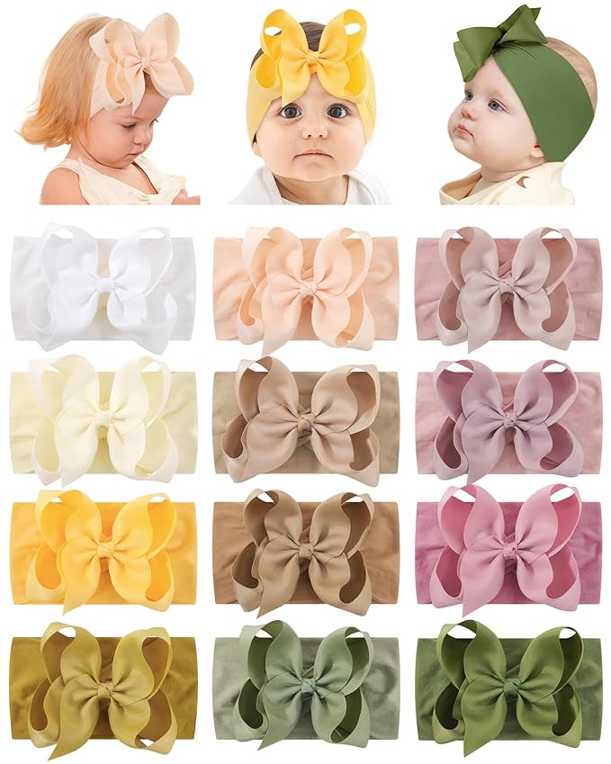 doboi 12PCS Baby Girl Bows Baby Headbands Ribbon Bow Nylon Headbands Hair Accessories Big Baby Bows for Baby Girls Infant Newborn Toddler