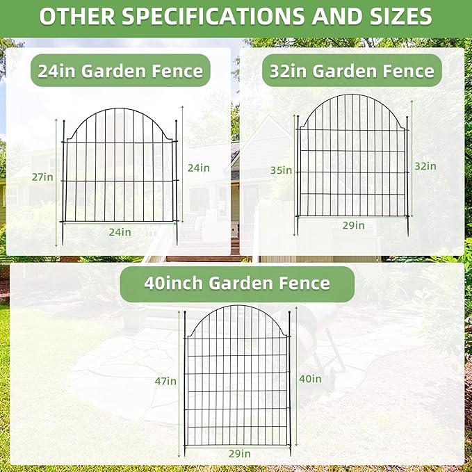 Decorative Metal Garden Fence with Gate Lock 5 Panels, 24in (H) x 10ft (L) No Dig Dog Fence Outdoor for Yard, Temporary Rustproof Metal Wire Rabbit Dog Garden Border Fencing for Patio
