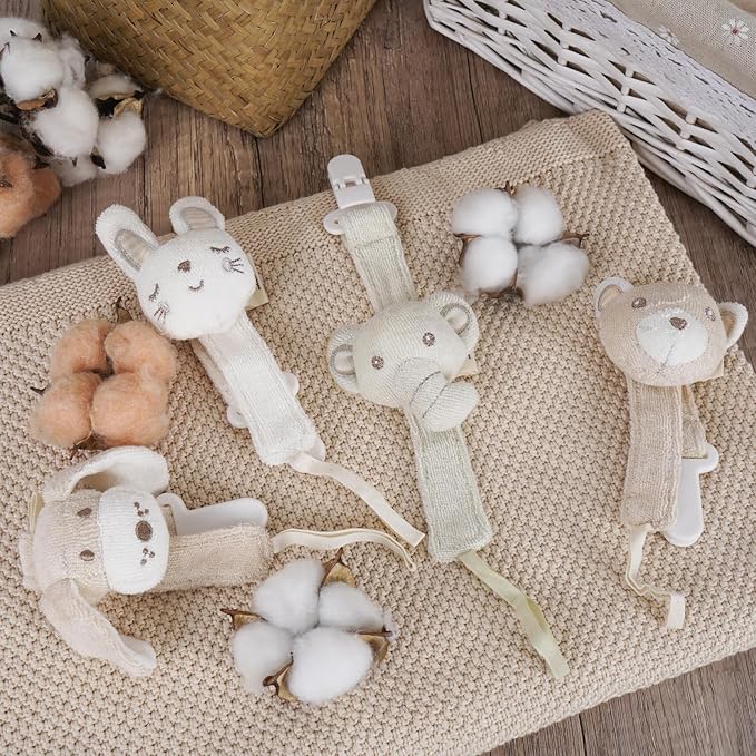 Pacifier Clip, 2 Pack Baby Pacifier Holder for Boys and Girls Fits Many Pacifiers & Baby Teething Toys, Ideal Baby Gift (Puppy & Bunny)