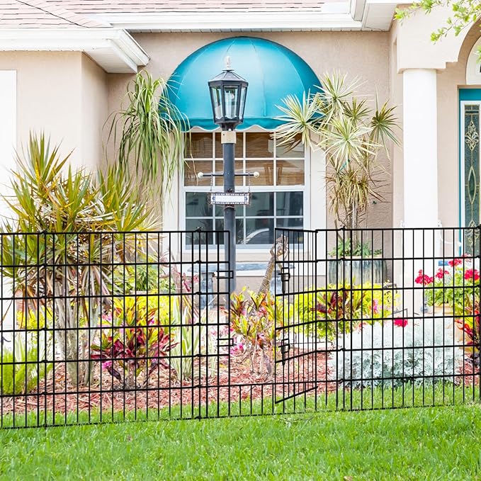 Metal Garden Fence 32 inch H x 28 inch W, 5 Panels (4 Panels + 1Gate), Total 11.6 ft, No Dig Fence Rustproof Animal Barrier Fencing for Dog, Rabbits, and Patio,Yard