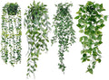 Sggvecsy Fake Hanging Plants 4 Pack Artificial Hanging Eucalyptus Plants Fake Potted Greenery Faux Eucalyptus Mandala Vine Ivy Vine Leaves Pea Pod for Home Indoor Outdoor Wall Garden Decor