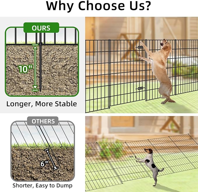Metal Garden Fence with Gate 40in (H) x 11.7ft (L), 1 Gate + 4 Panels Dog Fence Border Fence Animal Barrier, No Dig Garden Fencing for Yard Flower Bed Lawn Patio Outdoor, PIN402805G Black