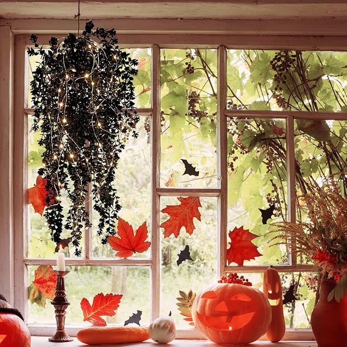 Black Hanging Flowers with Lights Faux Hanging Plants Black Artificial Hanging Plant Fake Greenery Faux Hanging Vines Plant for Indoor Outdoor Wedding Halloween Party Fall Wall Room Door Decor(Black)