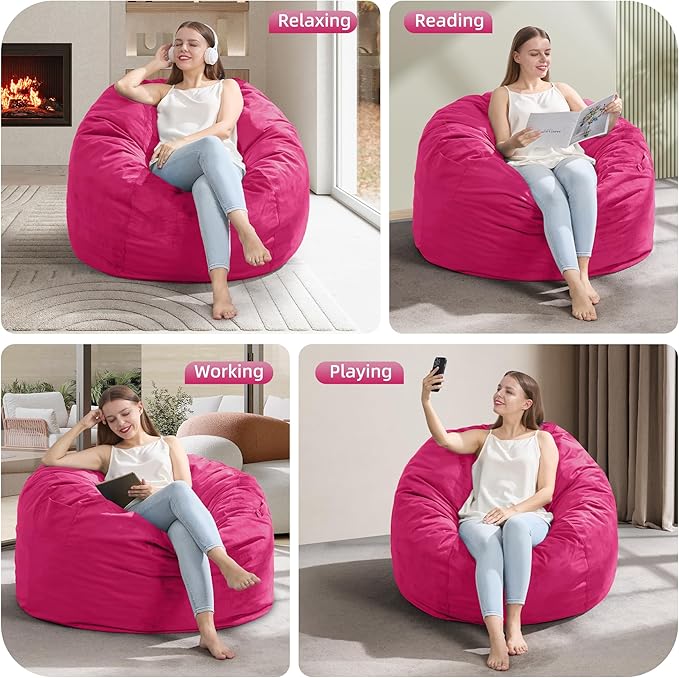 Hobestluk 3FT Bean Bag Chair Giant Bean Bag Chairs for Adults Large Bean Chairs with Removable Cover, Beanbag Chair with Filler, Adult Bean Bag Chairs for Living Room, Bedroom
